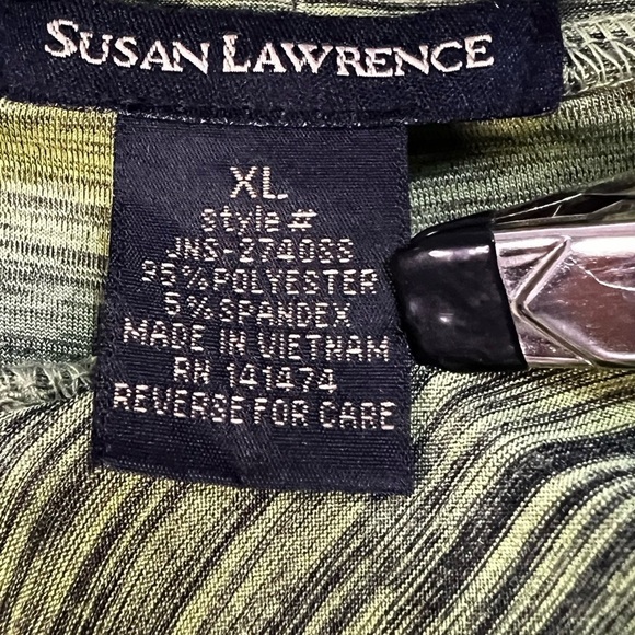 Susan Lawrence Career Blouse Top Lime Green Black Brushed Neck Tie Sleeveless XL - Picture 6 of 8
